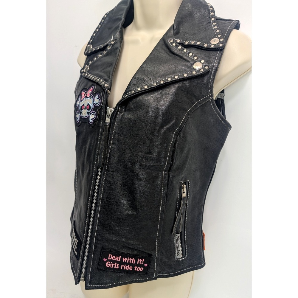 Milwaukee Vintage Leather Ladies Love to Ride Event Leather Vest - Size S black - Picture 3 of 16